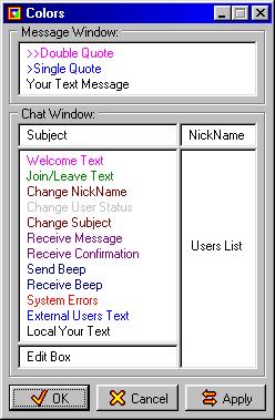 Скриншот окна настройки цветов программы SmashChat